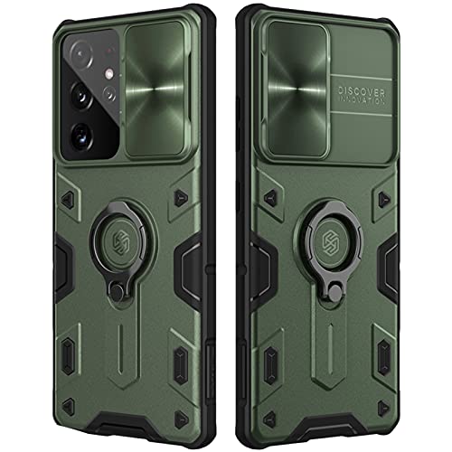 CloudValley Funda para Samsung Galaxy S21 Ultra 5G 6,8’’ con Tapa de Cámara y Soporte de Anillo de 360°, Resistente a los Impactos, a Prueba de Golpes, Fundas Protectora de de rígido PC, Verde