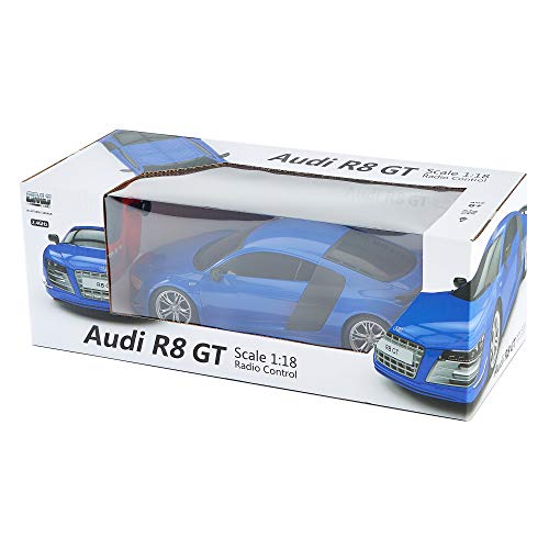 CMJ RC Cars Audi R8 GT R/C Coche Teledirigido con Control Remoto en Escala 1:18 Luces de Trabajo 2.4 GHz (Azul 1:18)