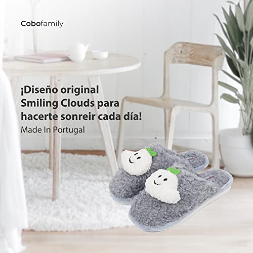 CoboFamily Zapatillas de Casa Mujer Invierno Cómodas, Zapatos Peluche Plano Cerrada, Suela TPR Talla 36-41 HECHO EN PORTUGAL (38, Gris)