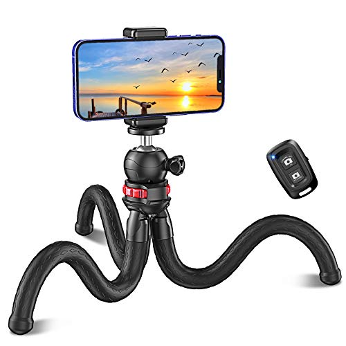 Cocoda Tripode para Movil, Flexible Tripodes Camaras con Rótula de Bola 360°, Trípode con Tornillo Universal de 1/4 Pulgadas y Control Remoto Bluetooth Compatible con iPhone Samsung GoPro