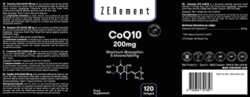 Coenzima Q10 200 mg, 120 Cápsulas | Con Aceite de Oliva Virgen Extra | 100% Natural CoQ10, No-GMO, Sin Gluten | de Zenement