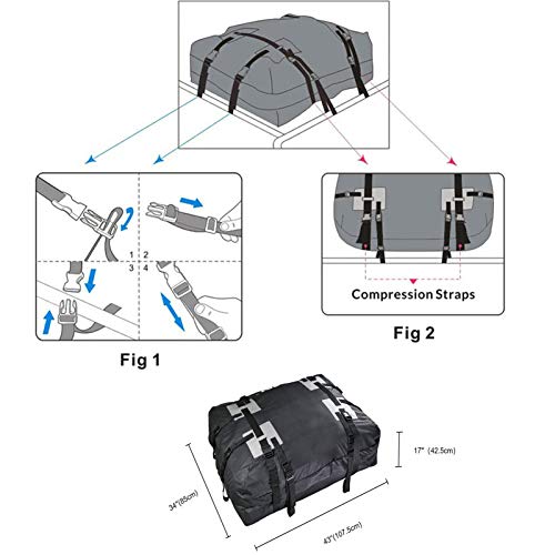 Cofre Techo Coche, 425L Baca Coche Universal Impermeable, 500D Portaequipajes Coche Techo, Caja de Techo Plegable Resistente a la Intemperie (Black/15 Cubic Feet)