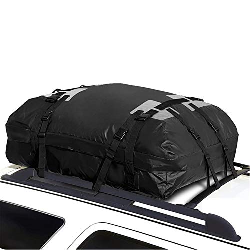 Cofre Techo Coche, 425L Baca Coche Universal Impermeable, 500D Portaequipajes Coche Techo, Caja de Techo Plegable Resistente a la Intemperie (Black/15 Cubic Feet)