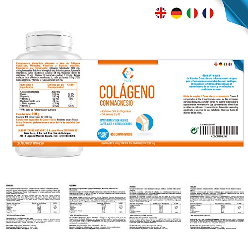 Colágeno con Magnesio 450 Comprimidos| Colágeno Hidrolizado con Calcio + Vitamina C + Vitamina D| Energía y Articulaciones Fuertes| Z90