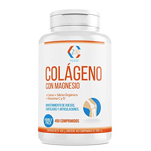 Colágeno con Magnesio 450 Comprimidos| Colágeno Hidrolizado con Calcio + Vitamina C + Vitamina D| Energía y Articulaciones Fuertes| Z90