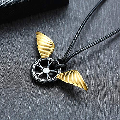 Colgante de neumático elegante de acero inoxidable punk con collares de ala de ángel para hombre, joyería para amantes del coche, collar informal para hombre