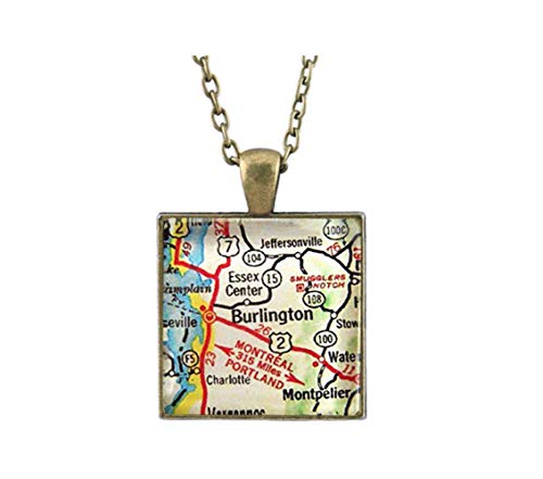 Collar con colgante de mapa de Burlington Vermont, diseño de mapa vintage