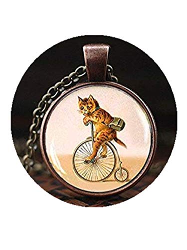 Collar de gato en bicicleta, colgante de bicicleta hipster, estilo vintage, para amantes de la bicicleta, regalo para amantes de la bicicleta, colgante retro vintage de gatito