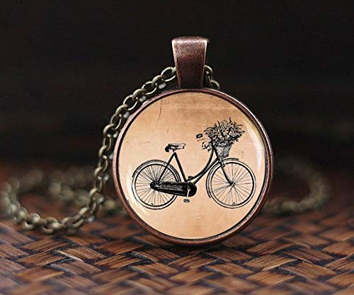 Collar vintage para bicicleta, colgante para bicicleta, estilo hipster, estilo vintage, colgante de cúpula de cristal, bicicleta retro, un hermoso regalo