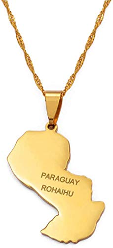 Collares con colgante de mapa de Paraguay para mujeres / hombres, Color dorado, mapas de Paraguay Rohaihu, joyería paraguayos