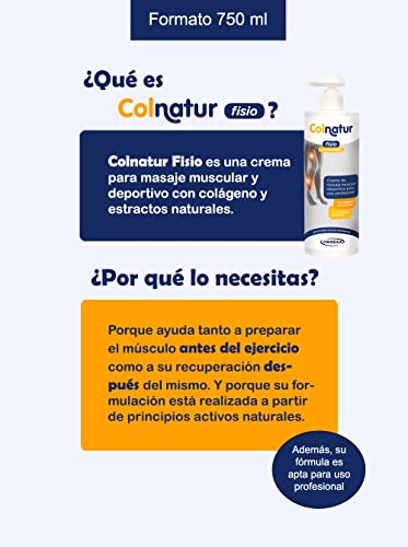 Colnatur Fisio Professional – Crema de Masaje Muscular Deportivo, con Colágeno y Extractos Naturales, Uso Profesional, 750 gr