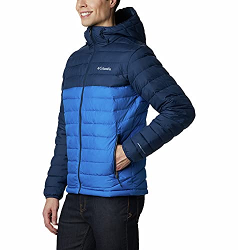 Columbia Powder Lite Hooded , Chaqueta Hombre, Azul (Bright Indigo, Collegiate Navy), M