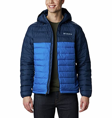 Columbia Powder Lite Hooded , Chaqueta Hombre, Azul (Bright Indigo, Collegiate Navy), M