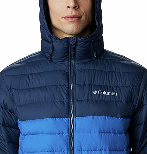 Columbia Powder Lite Hooded , Chaqueta Hombre, Azul (Bright Indigo, Collegiate Navy), M