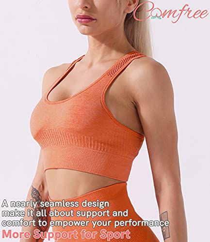 COMFREE Sujetador Deportivo Sports Bra Yoga Camiseta sin Mangas Mujer Crop Top Leggins Mallas Deportivos Push Up Legins Deporte Leggings Leguins Fitness Transpirables Naranja M