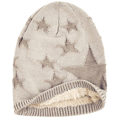 Compagno Gorro de invierno beanie deportivo y elegante modelo de estrella de punto cesta con suave interior, Color:Beis