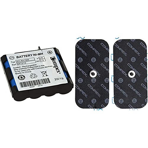 Compex 941210- Batería De Recambio, Azul + Pack De Electrodos Easysnap Performance 5 X 10 Cm 2 Unidades