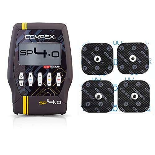 Compex SP 4.0. Electroestimulador, Unisex, Gris + 6260760 Electrodos Easysnap Performance, 5 X 5 cm, Pack de 4