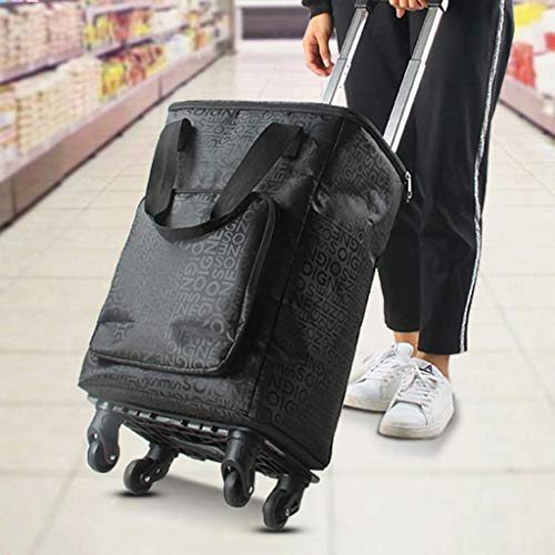 Compras Carrito de Compras Plegable Trolley Remolque Carrito de Equipaje Trolley Oxford Grocery Home Outdoor Moving Gift (Color: Black, Size: 51 * 30 * 20CM (20 * 12 * 8IN)) Trolley