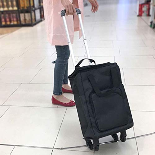 Compras Carrito de Compras Plegable Trolley Remolque Carrito de Equipaje Trolley Oxford Grocery Home Outdoor Moving Gift (Color: Black, Size: 51 * 30 * 20CM (20 * 12 * 8IN)) Trolley