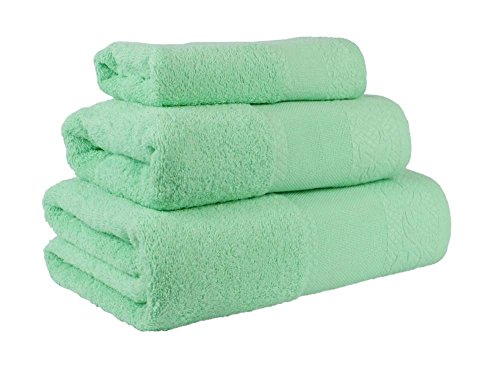 Confort Home M.T Juego de Toallas de baño 3 Piezas Modelo Perlas (1 Toalla de baño, 1 Toallas de Manos y 1 Toalla Cara) 100% algodón, Toallas Ligeras y absorbentes. (Turquesa)