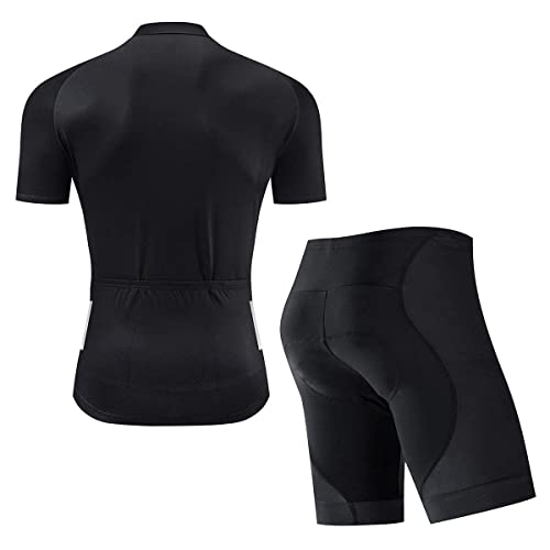 Conjunto de maillot de ciclismo Iogas para hombre, camiseta de manga corta y pantalón de bicicleta de montaña con asiento acolchado, monocolor, Hombre, Negro , large