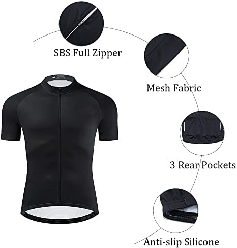 Conjunto de maillot de ciclismo Iogas para hombre, camiseta de manga corta y pantalón de bicicleta de montaña con asiento acolchado, monocolor, Hombre, Negro , large