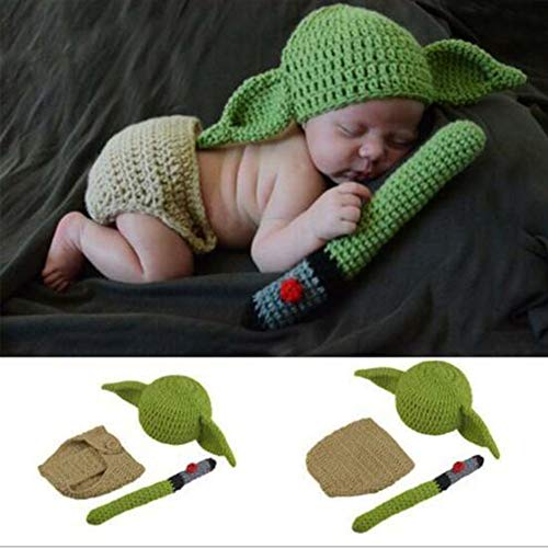 Conjuntos de Accesorios de fotografía para bebés, Conjunto de Trajes de Yoda de Punto de Ganchillo Hecho a Mano para fotografía de recién Nacidos