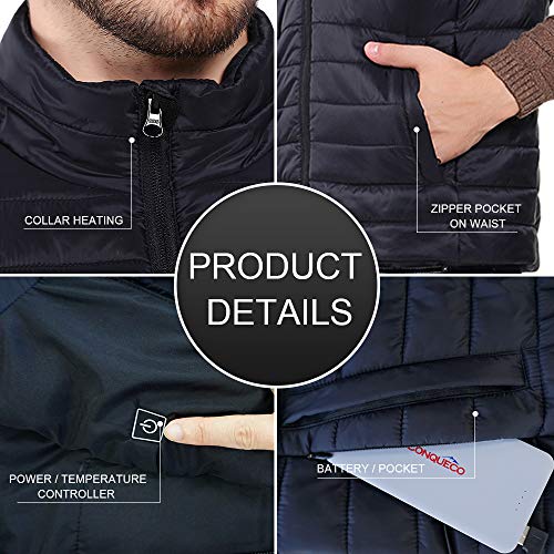 CONQUECO Chaleco Calefactable Eléctrico Hombre Chaqueta Ropa para Invierno Motocicleta Viajar Esquí Senderismo