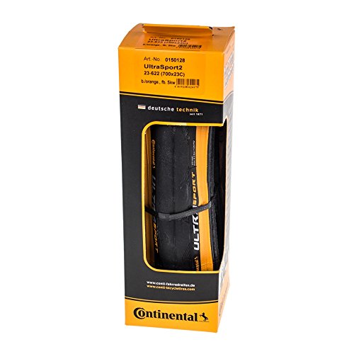 Continental Ultra Sport II Cubierta, Unisex, Negro/Naranja, 700 x 23C (23-622)