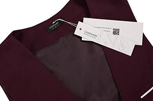 COOFANDY Chaleco de traje de hombre con cuello en V, sin mangas, chaleco de corte ajustado, chaleco formal, clásico, monocolor, para negocios, informal, boda, 93 Vino Rojo, M