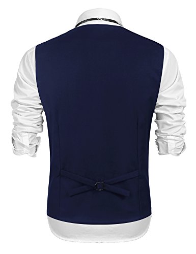 COOFANDY Chaleco de traje para hombre, ajustado, para boda, azul marino, M