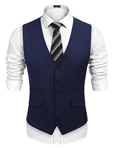 COOFANDY Chaleco de traje para hombre, ajustado, para boda, azul marino, M