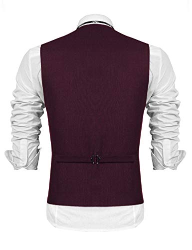 COOFANDY Chaleco de traje para hombre, chaleco con cuello en V sin mangas, básico ajustado chaleco occidental con cuello en V traje elegante boda de negocios (vino rojo, S)