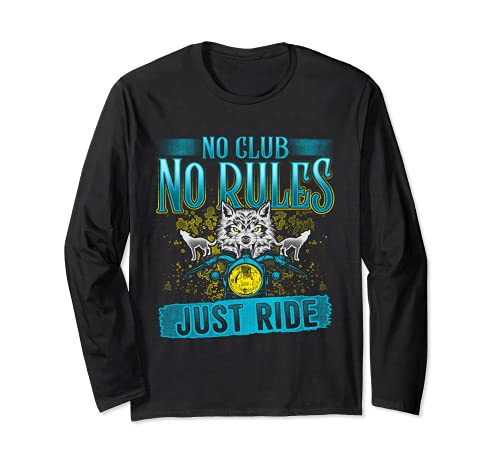 Cool Wolf Biker No Club No Rules Just Ride Edgy Motorcycle Manga Larga