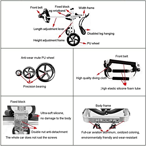 Cora Pet Scooter Carrito para Perros Silla de Ruedas para Perros Patas traseras rehabilitación Silla de Ruedas para Perros de 2 Ruedas Ajustable para 1-60 kg Perro Viejo, Gato, Conejo