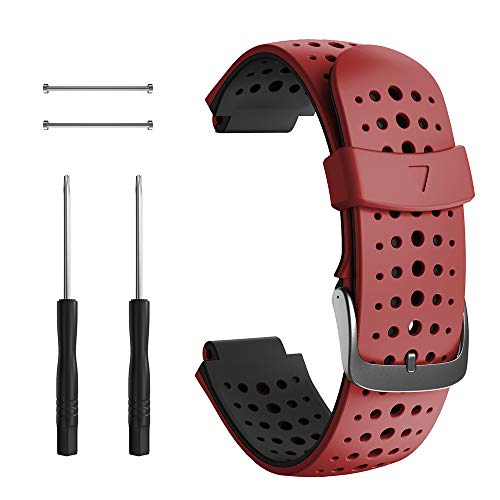 Correa para Garmin Forerunner 235, Correa de Reloj de Silicona Suave Compatible con Garmin Forerunner 235/220/230/620/630/735 XT (Negro+Rojo)