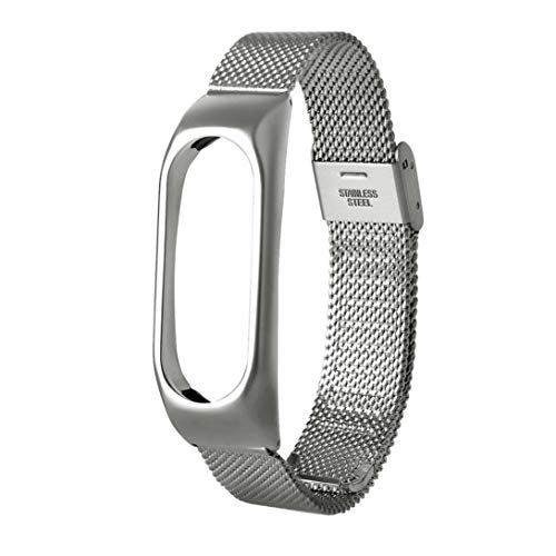 Correas de Relojes, Hanyixue Pulsera Ligera de Acero Inoxidable de Moda Correa de Reloj Inteligente para Xiaomi MI Band 2 (Plateado)