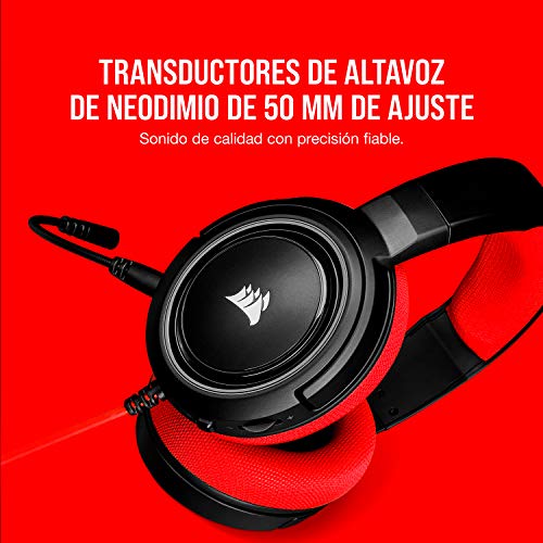 Corsair HS35 - Auriculares Stereo para Juegos (Membrana Neodimio de 50 mm, Micrófono Unidireccional Extraíble, Estructura Ligera, Compatible con Xbox One, PS4, Nintendo Switch y Móviles), Rojo