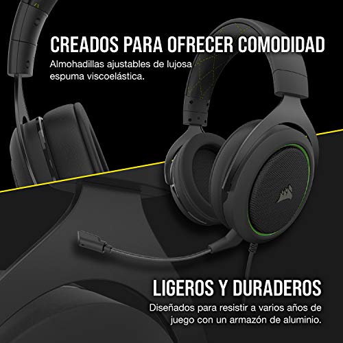 Corsair HS50 Pro Stereo Auriculares para Juegos (Ajustables Espuma viscoelástica Almohadillas, Ancelación del Ruido extraíble micrófono, Compatible con PC, PS4, Xbox One, Switch y móviles), Verde