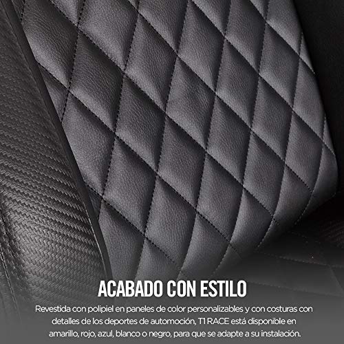 Corsair T1 Race - Silla de juego de carreras de piel sintética, fácil montaje, giro ergonómico, altura ajustable y reposabrazos 4D, soporte lumbar, cómodo con reclinable - negro
