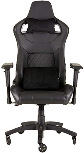 Corsair T1 Race - Silla de juego de carreras de piel sintética, fácil montaje, giro ergonómico, altura ajustable y reposabrazos 4D, soporte lumbar, cómodo con reclinable - negro