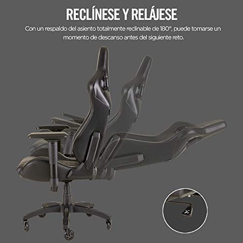 Corsair T1 Race - Silla de juego de carreras de piel sintética, fácil montaje, giro ergonómico, altura ajustable y reposabrazos 4D, soporte lumbar, cómodo con reclinable - negro