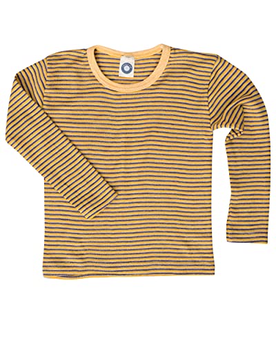 Cosilana Camisa para niños – Jersey – Camiseta de manga larga de lana virgen de kbT y seda, Gelb/Pflaume/Natur, 116 cm
