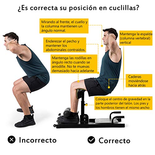 COSTWAY Máquina para Sentadillas Profundas Altura Ajustable Ejercicios Entrenador de Piernas para Gimnasio Hogar Carga hasta 120kg