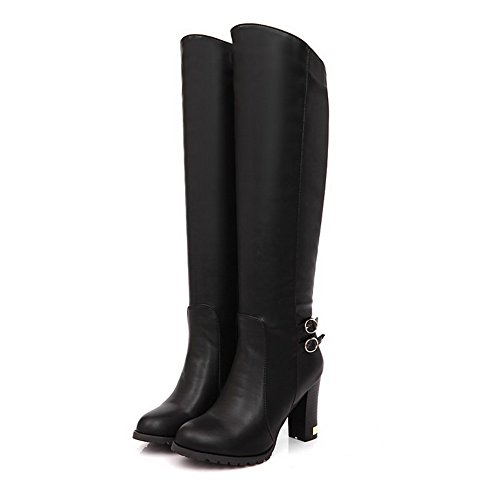 CosyFever Botas Chunky Alto Caña Hasta La Rodilla conClima Frío Punta Redonda Forro de Terciopelo BC18 para Mujeres Negro - 36 EU