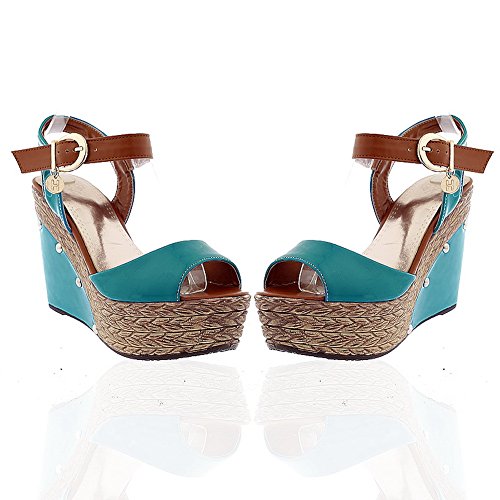 CosyFever Sandalias Plataforma Bajo conColores Surtidos Confort Hebilla LC6 para Mujeres Azul - 37 EU