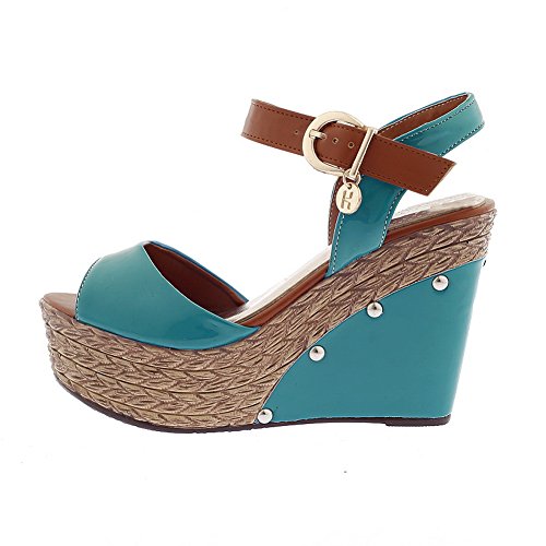 CosyFever Sandalias Plataforma Bajo conColores Surtidos Confort Hebilla LC6 para Mujeres Azul - 37 EU