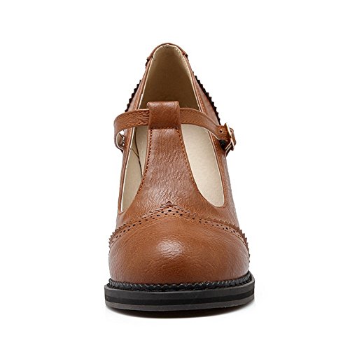CosyFever Zapatos de Tacón Mary Jane Chunky Bajo conConfort Sólido Hebilla DC18 para Mujeres Marrón - 37.5 EU