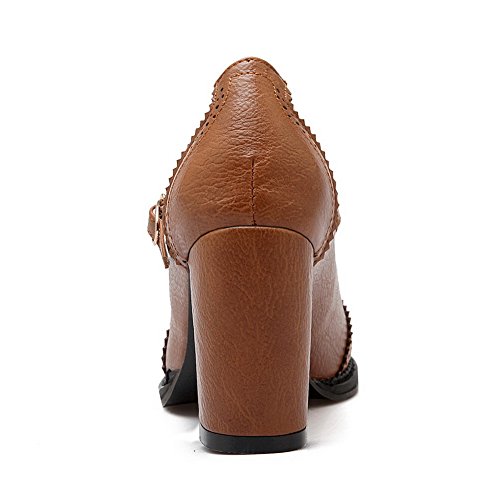 CosyFever Zapatos de Tacón Mary Jane Chunky Bajo conConfort Sólido Hebilla DC18 para Mujeres Marrón - 37.5 EU